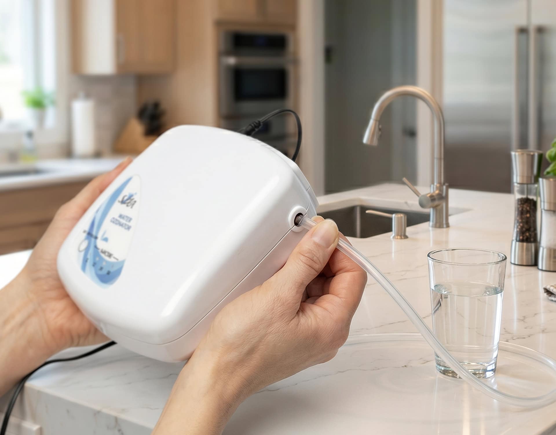 Connecting the silicone tubing to the Water Ozonator